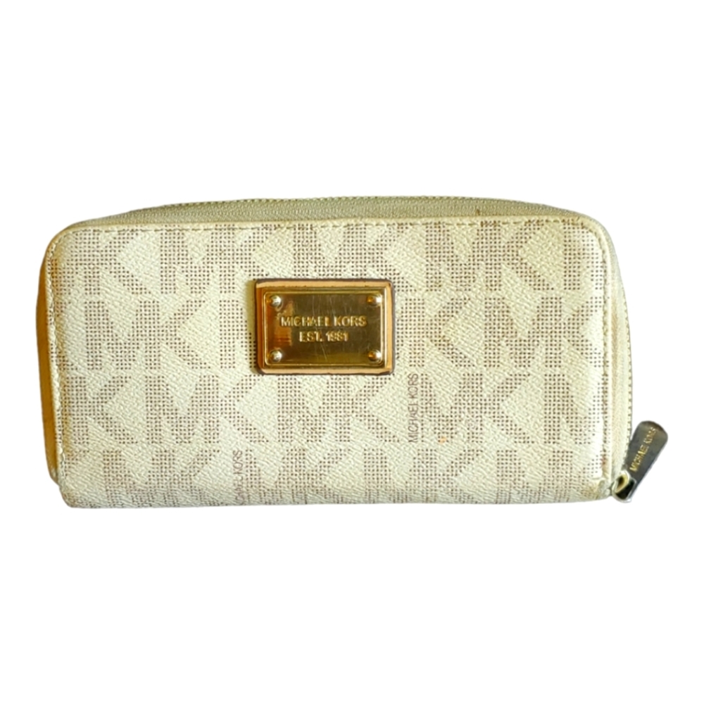 Michael Kors white zip around accordion wallet